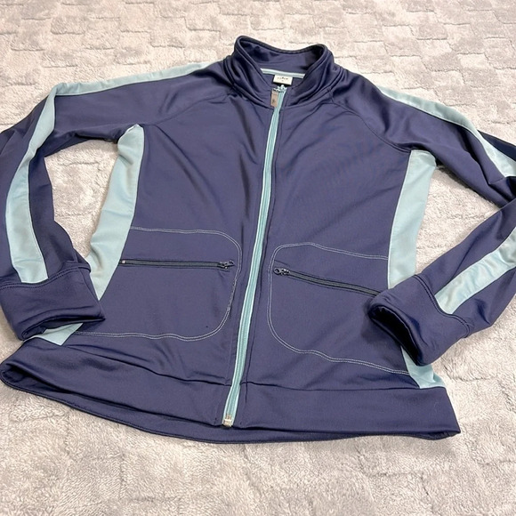 Alo Cool Fit 2 Tone Athletic Performance Zipper Front Scuba Jacket / Navy & Mint - Picture 2 of 6